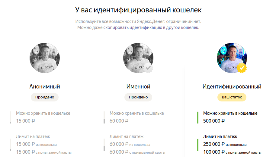 Идентифицированный кошелёк Яндекс.Деньги