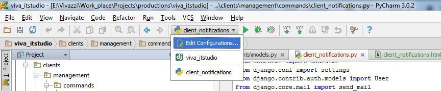 Edit configuration in PyCharm